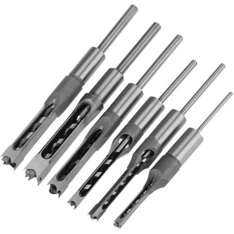 6pcs Perceuse trou carré bédane burin set, Ensembles de forets à trou carré pour transformation du bois, mortise Chisel & Bit Set forets carrées pour scie cloche, 6 dimensions (1/5)