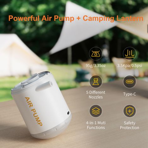 Pompe à air portable électrique sans fil, gonflage rapide, dégonflage pour flotteurs de piscine, matelas, anneau de natation, sac de rangement sous vide, batterie intégrée de 2000 mAh avec lanterne de (1/5)