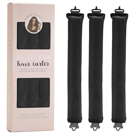 Bigoudis en satin doux sans chaleur pour femmes - Boucles de nuit sans chaleur pour tous types de cheveux (3 pièces, noir) (1/5)