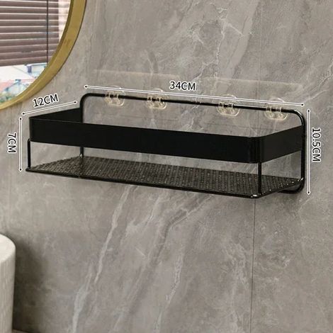 (34 cm - Sans crochet) Étagère de rangement dorée pour salle de bain, fixation murale trépied, rangement pour shampoing et gel douche, accessoires de salle de bain (1/5)