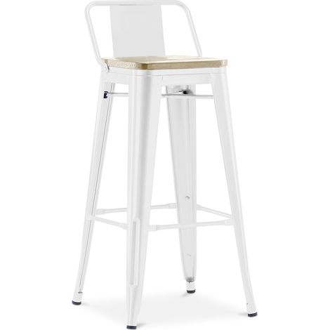 Barhocker mit Rückenlehne - Industriedesign - Holz & Stahl - 76cm - New Edition - Stylix Weiß