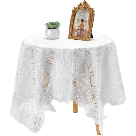 Nappe en dentelle 90x90cm Blanc Motif floral vintage pour table à manger & déco