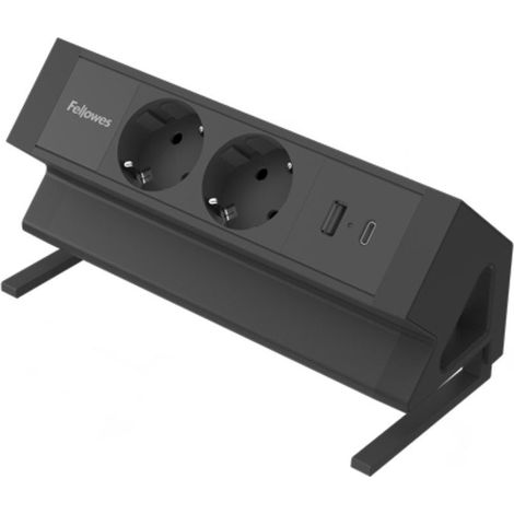 Regleta Sobremesa Fellowes 100137182/ 2 Tomas de corriente/ 1 USB - 1 USB Tipo-C/ Cable 2m/ Negra