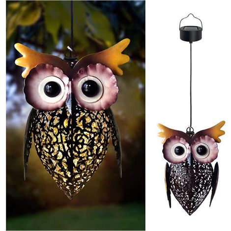 Lanterne solaire LED creuse à suspendre en extérieur, style vintage, hibou mignon, lanterne en métal, lampe étanche pour jardin, terrasse, porche, décoration, cadeau (1/5)