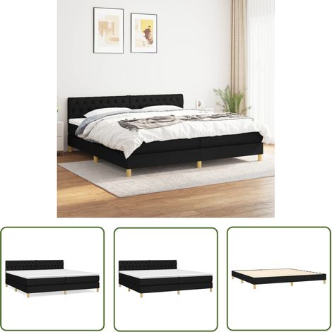 The Living Store Sommier à lattes de lit avec matelas Noir 200x200 cm Tissu - Lit Double - Lit Tapissier - Literie - Matelas À Ressorts Ensachés - Tête De Lit Ajustable (1/5)