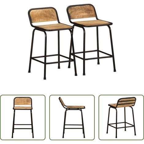 Bois de manguier - Tabourets de bar lot de 2 pcs bois massif manguier brut (1/5)