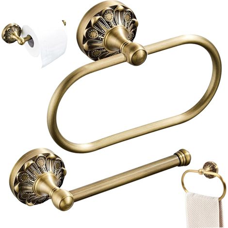 CCYKXALot de 2 supports de papier toilette en laiton de 21,6 cm - Cuivre doré - Avec anneau porte-serviette - Support mural en laiton antique (1/5)