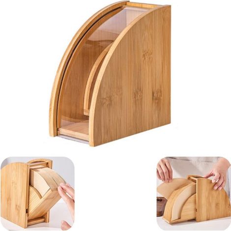 Boîte de rangement pour filtres à café 16,7 x 15,7 cm - distributeur en bois (1/5)
