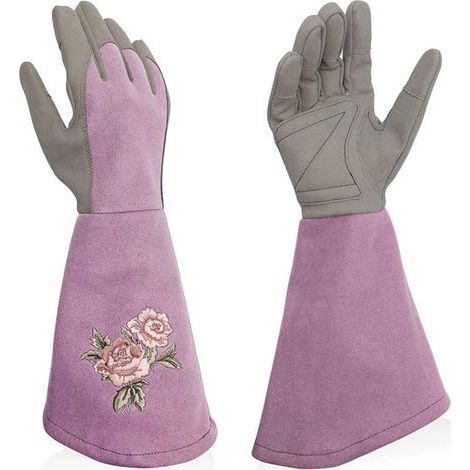 Gants de jardinage en cuir pour femme, manches longues, résistants aux coups de poignard, élégants gants de jardinage pour femme, broderie délicate, violet clair,M (1/5)