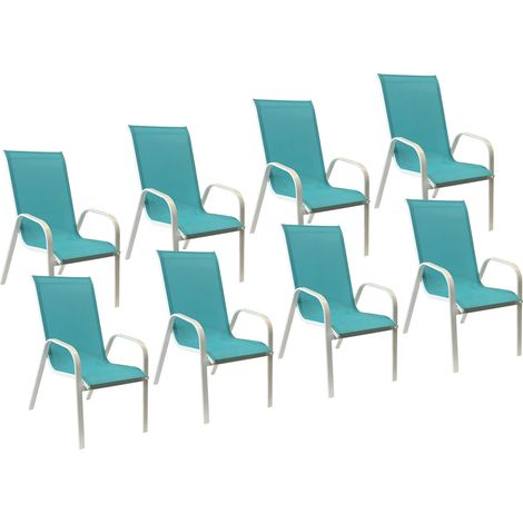 Set di 8 sedie MARBELLA in textilene blu - alluminio bianco