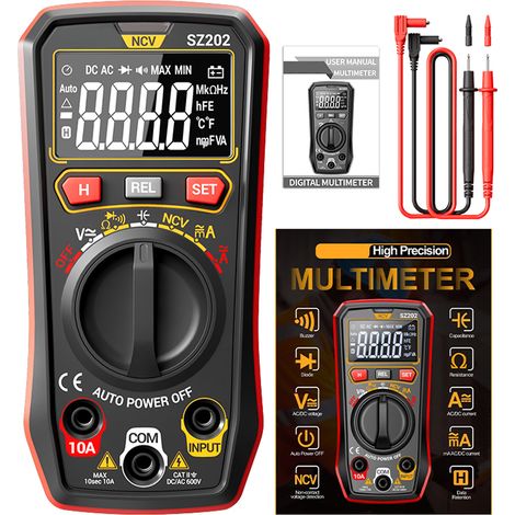 Digital Multimeter, Auto-Ranging 4000 Counts, Portable Ohm Volt Amp Tester Measures NCV, Voltage, Current, Diode, Capacitance Red (1/5)