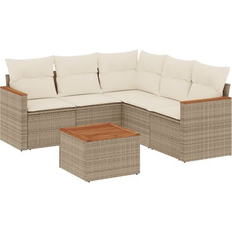 Maison Exclusive - Salon de jardin avec coussins 6 pcs beige résine tressée (1/5)