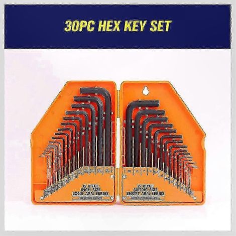 Jeu de 30 clés Allen métriques et pouces, tailles 7-10 mm et 0,028-3/8 po, lot d'outils hexagonaux robustes pour bricolage et atelier. (1/5)