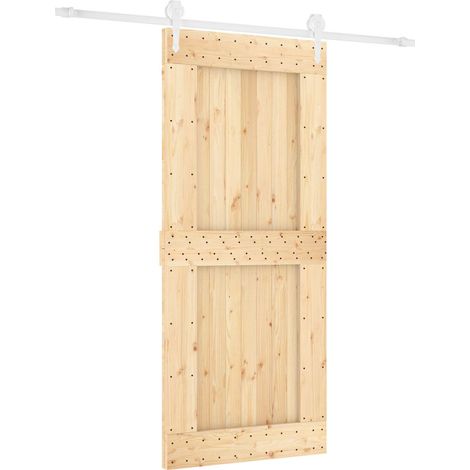 Schiebetür Natürlich und Weiß 90 x 210 cm Massivkiefer vidaXL