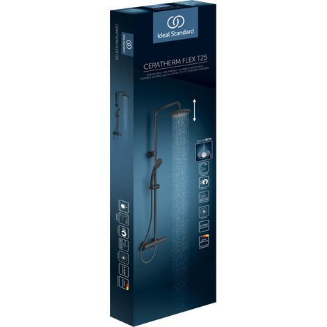 Ideal Standard Sistema de ducha Ceratherm T25 KB d:200mm con función telescópica, 1F-HB100mm Silk Black, A7546XG (1/2)
