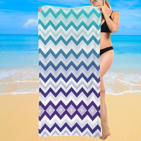 Serviette de plage microfibre, motif rayé, anti-sable, séchage rapide (1/5)