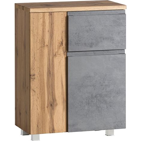 Badezimmer Unterschrank 65cm in Wotan Eiche Nb. mit Beton Optik VASTO-03-CONCRETE, B/H/T ca. 65/79/35 cm (1/5)