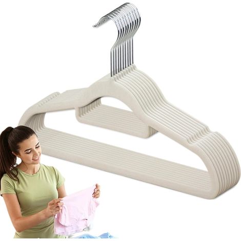 Cintres Fins Anti-Dérapant 10 Pièces Cintres Velours Anti-Dérapant - Gain de Place Organisation Pantalon Jupe sous-Vêtements Manteau pour Placard Armoire Chambre Magasin (1/5)