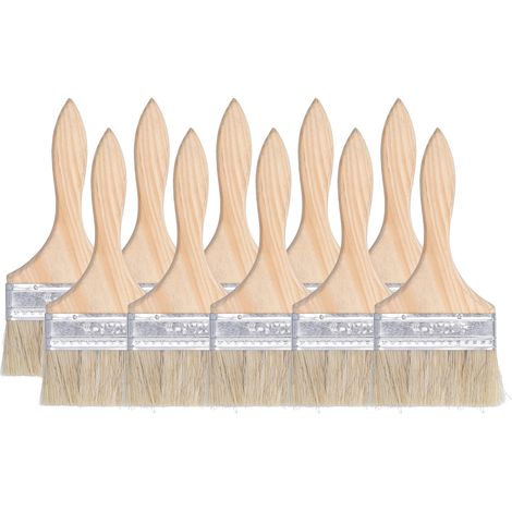 Ortviai Brosse à peinture plate 4 pouces en fourrure synthétique, manche en bois – Lot de 10 (1/5)
