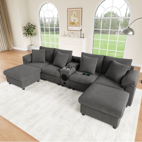 Divano modulare angolare in velluto a coste 315,5 cm OKMYHOME (1/5)