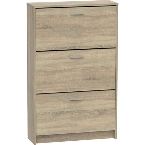 Meuble à chaussures de 3 portes, 18 paires coloris Chêne cambrien - Longueur 74 x Profondeur 25 x Hauteur 119,5 cm (1/5)