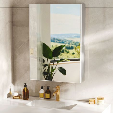 Armoire de Salle de Bain à Miroir avec Étagères Réglables en Verre - Cadre en Plaque Composites d'aluminium - Rangement Multifonctionnel 50x12.5x70cm