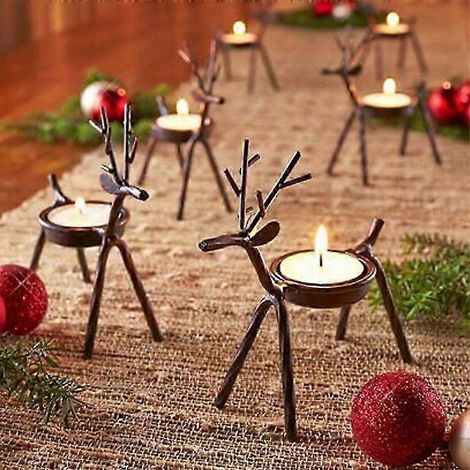Lot de 6 bougeoirs pour bougies chauffe-plat en forme de renne, décoration de Noël pour la maison (1/5)