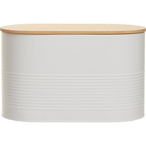 Interiors By Premier Stylish Design White Bread Bin, Durable Bread Bin For Dining Table, Natural Bamboo Lid Bread Container (1/5)