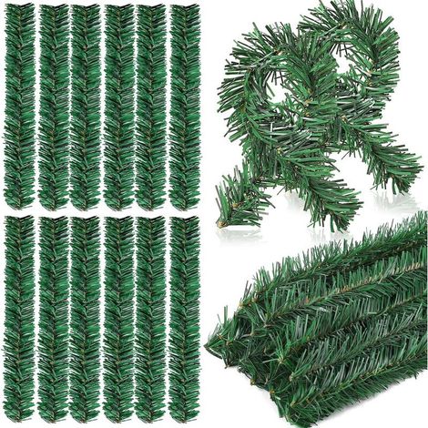 30 piezas de guirnaldas navideñas de pino de 35 cm, decoración flexible con agujas de pino artificial, ramas de alambre de acero retorcido con tallo verde artificial, para decoración de barandillas. (1/5)