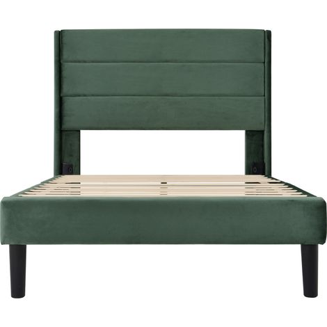 Lit double rembourré pour ado 90x200, avec cadre de lit et tête de lit, vert (1/5)