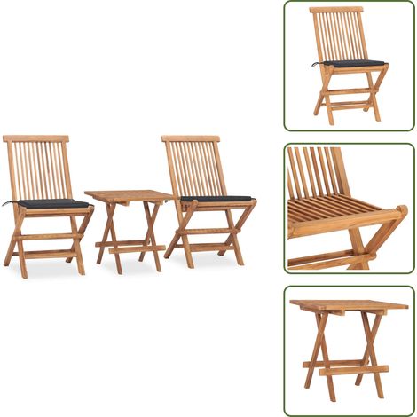 Tavolo in teak - vidaXL Set da Pranzo Giardino Pieghevole 3 pz Cuscino Massello di Teak - Sedie pieghevoli