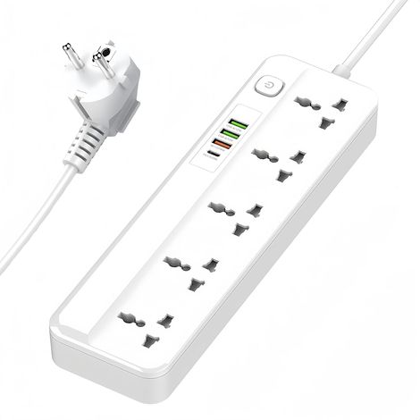 Universal Power Strip with Switch, 5 Universal Sockets, 1 x 20W USB-C, 3 USB-A QC Fast Charging Ports, 2m Power Cable, with Surge Protection (1/5)