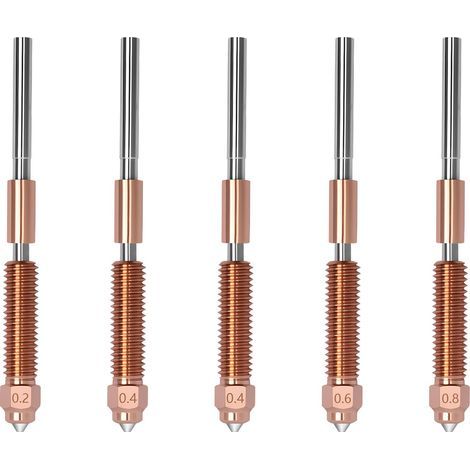 K2 Plus Lot de 5 buses K2 Plus en acier trempé et alliage de titane et acier trempé pour imprimante 3D Creality Hi, K2 Plus haute température intégrée 0,2/0,4/0,6/0,8 mm (1/5)