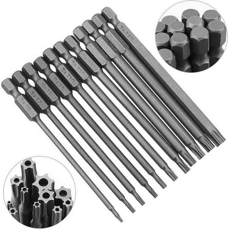 Embouts Torx - 11 Pièces Longueur 100 mm - Tige Hexagonale 1/4 Pouces - Magnétiques - Tailles T6 à T40 (1/5)