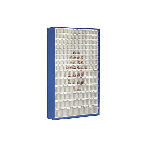 Armario-almacén de chapa de acero  con 154 cajas plegables