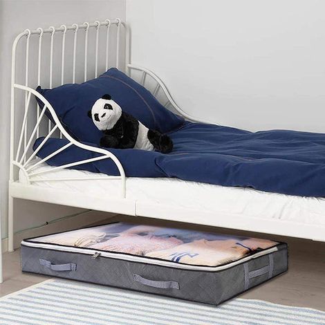 Sac de rangement sous le lit pliable grande capacité avec fenêtre transparente poignées renforcées fermeture éclair non tissée 75l (1/5)
