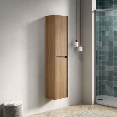 Mobile bagno sospeso in multistrato color rovere, 140 cm, colonna salvaspazio con 2 ante e ripiani regolabili