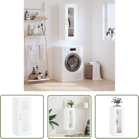 The Living Store Armoire murale blanc 34,5x34x90 cm - Armoire Murale - Meuble De Rangement - Armoire Blanche - Étagère Murale - Bibliothèque Murale (1/5)