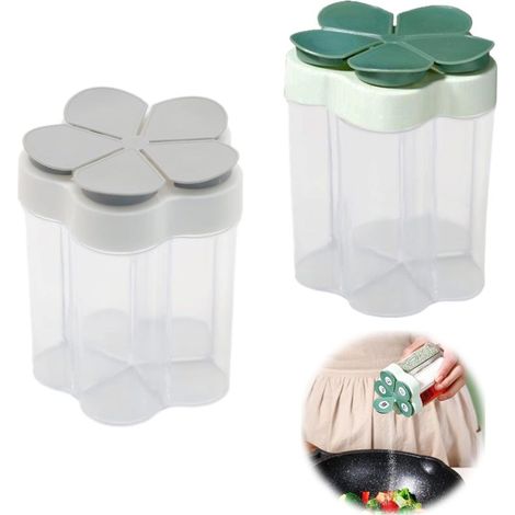 Lot de 2 boîtes à épices 5 en 1 – Distributeurs multi-épices portables, avec couvercles, gris et vert (1/5)
