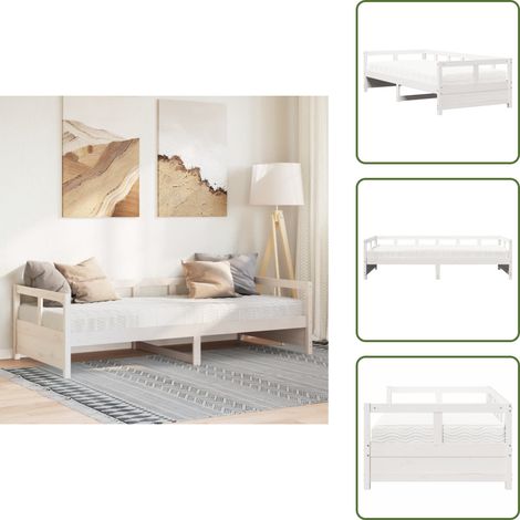 The Living Store Tagesbett mit Matratze Weiß 80x200 cm Massivholz Kiefer - Schlafsofa