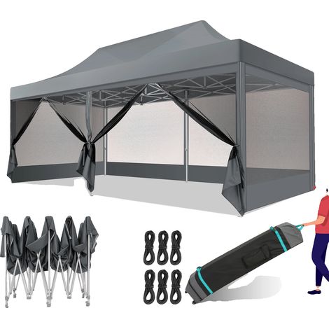 Carpa tipo toldo, tejido impermeable, mosquitera, gris. (1/2)
