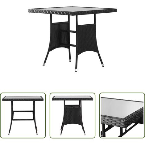 Glasplatte - Gartentisch Schwarz 80 x 80 x 74 cm Poly Rattan (1/5)