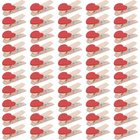 50pcs Wooden Clips Log Material Red Heart Design DIY Making Decorative Pins for Party Props (1/5)