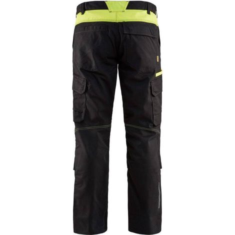 Pantaloni da lavoro con tasche e ginocchiere elastiche 2D 1448 - Nero/Giallo S - FR(40) - SE(C46) - Norme (1/4)