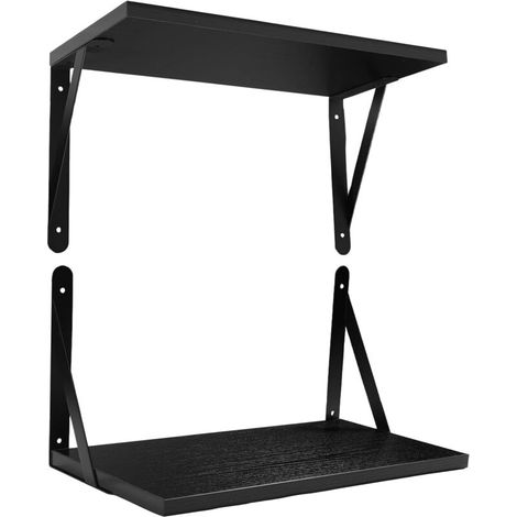 Étagère Murale, Lot de 2 Étagère Murale Bois, Tablette Flottant, Flottantes avec Support en Métal, pour Salon Cuisine Chambre à Coucher Salle de Bain