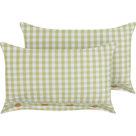 Conjunto de 2 cojines decorativos modernos botones estampado a cuadros verde oliva y blanco 40 x 60 cm Talya