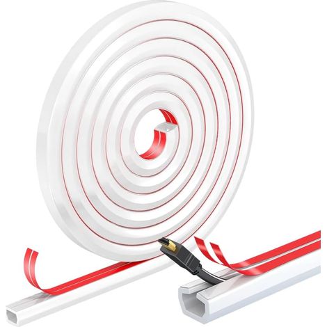 Mini goulotte de câble autocollante blanche - 10 m - Flexible - Blanc - Pour cacher les câbles - Semi-circulaire - Petit - Pour télévision (1/5)
