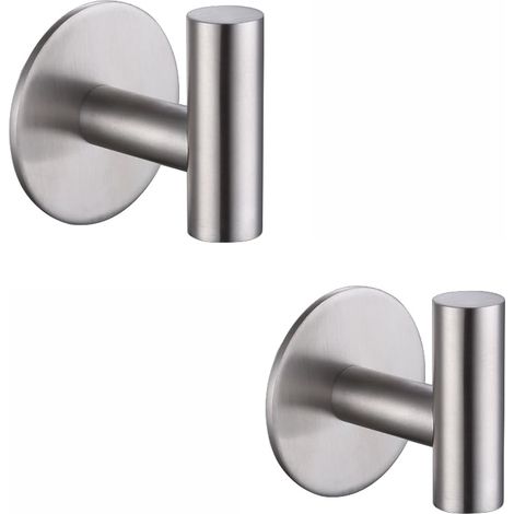 Ganchos autoadhesivos de acero inoxidable 304 de alta resistencia sin clavos para toallas, ideales para baños, cocinas, salas de estar, garajes y hoteles. Paquete de 2 unidades. Color plata. (1/5)