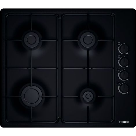 Bosch – Plaque de cuisson gaz 4 foyers – Acier émaillé noir – 58 cm de large – Sécurité thermocouple – Allumage intégré