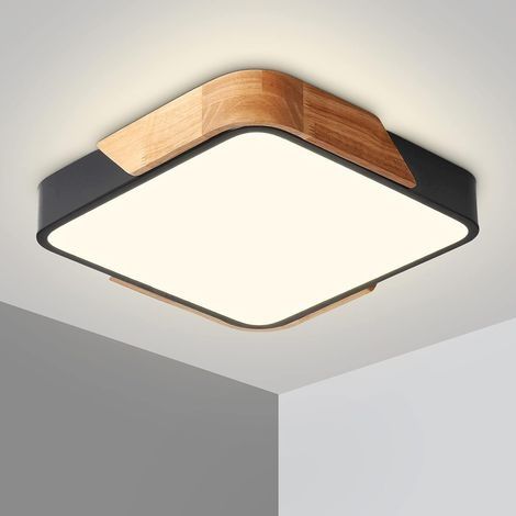 Plafonnier LED 24W Bois Lampe Plafond avec Luminosité Réglable Luminaire Salle de Bain Carré Ultra Mince Moderne pour Maison Bureau Chambre Salon Cuisine Balcon Couloir, Noir 30 cm (1/5)